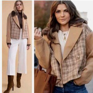 Anthropologie | Rachel Parcell Plaid Faux Fur  Removable Collar Boxy Jacket